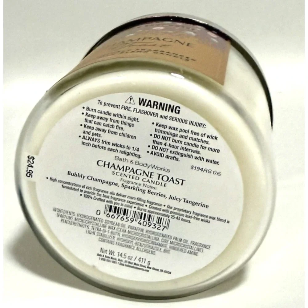 Bath & Body Works 3 Wick Scented Candle Champagne Toast